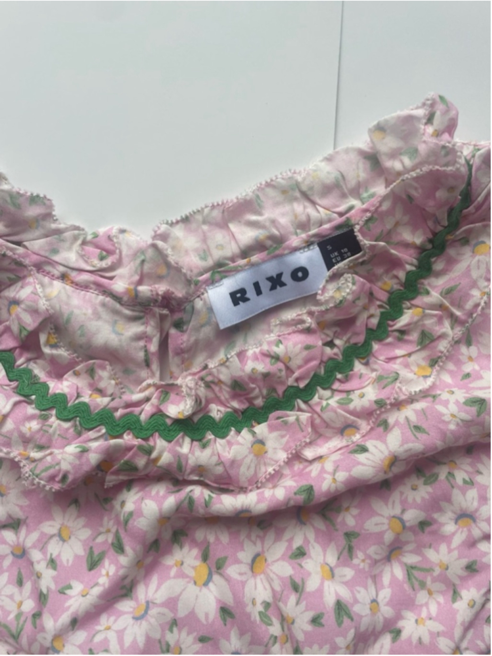 Rixo Deia Pink Floral Ruffled Midi Dress Puff Sleeve Voile Small - Picture 5 of 12